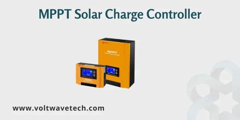 A close-up image of an MPPT solar charge controller, a device used to optimize solar panel output by tracking the maximum power point of the solar array.